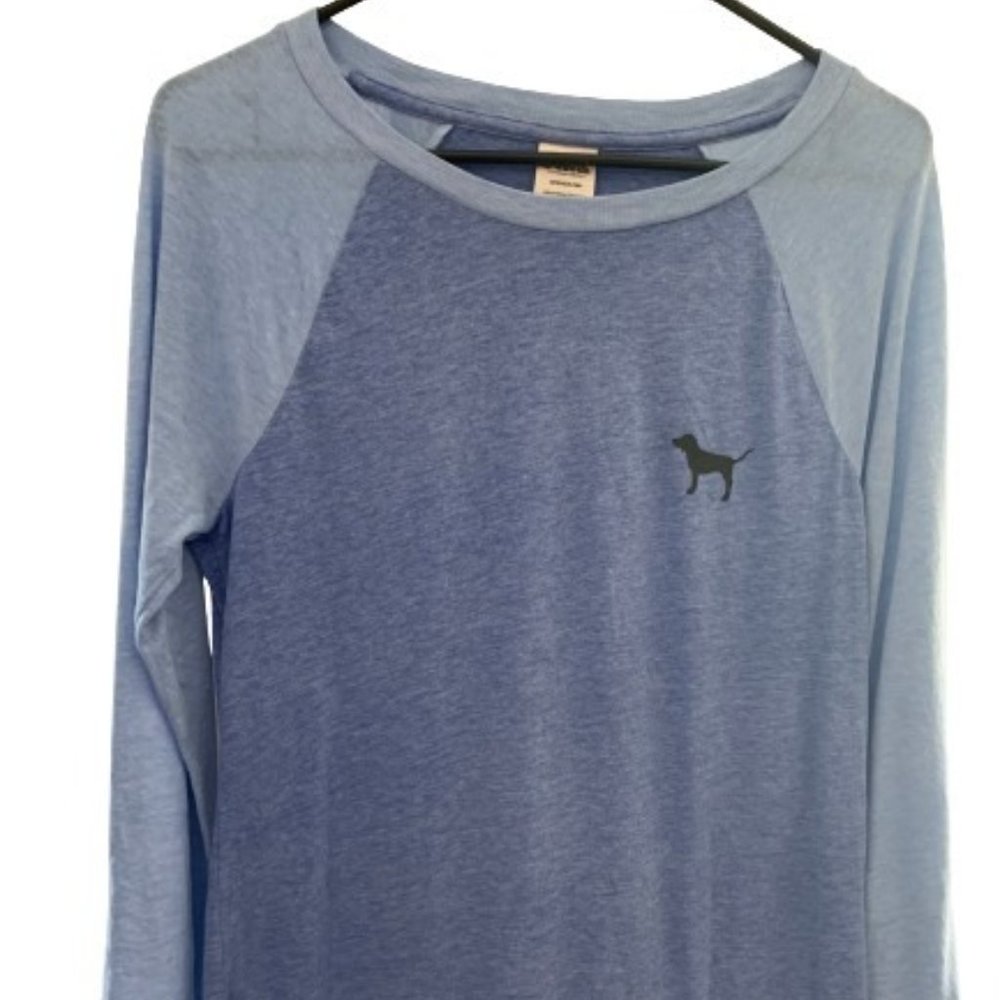 NWOT Victoria's Secret PINK Small Blue 3/4 Sleeve Women's Dog Logo Baseball Tee